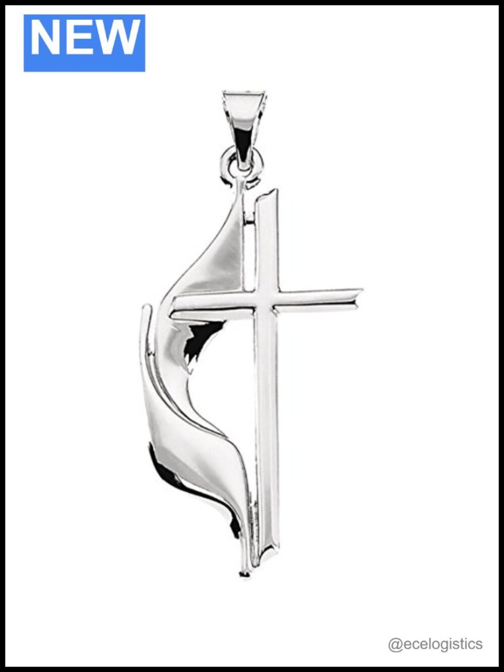 Sterling Silver Methodist Cross Pendant 30mm Christian Necklace